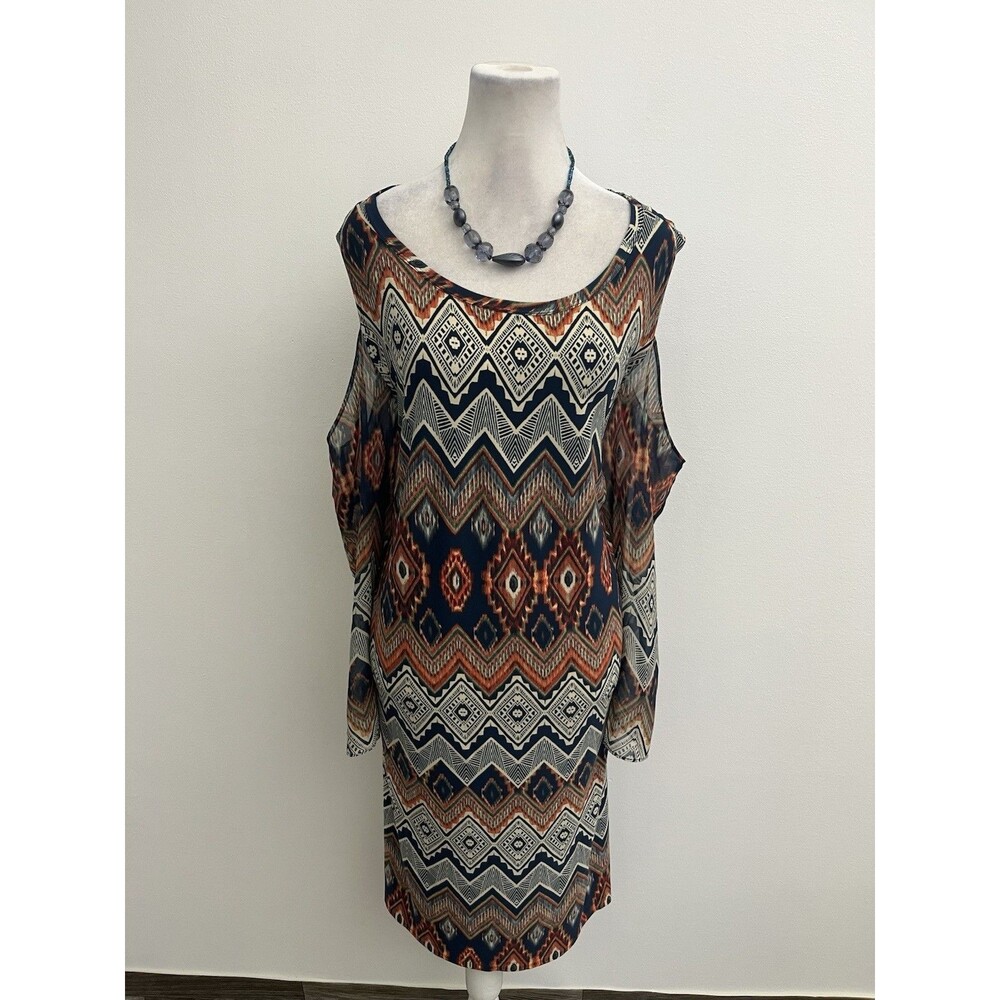 R&K Originals Cold Shoulder Dress 22W Plus Size Geometric Tribal Shift Chiffon